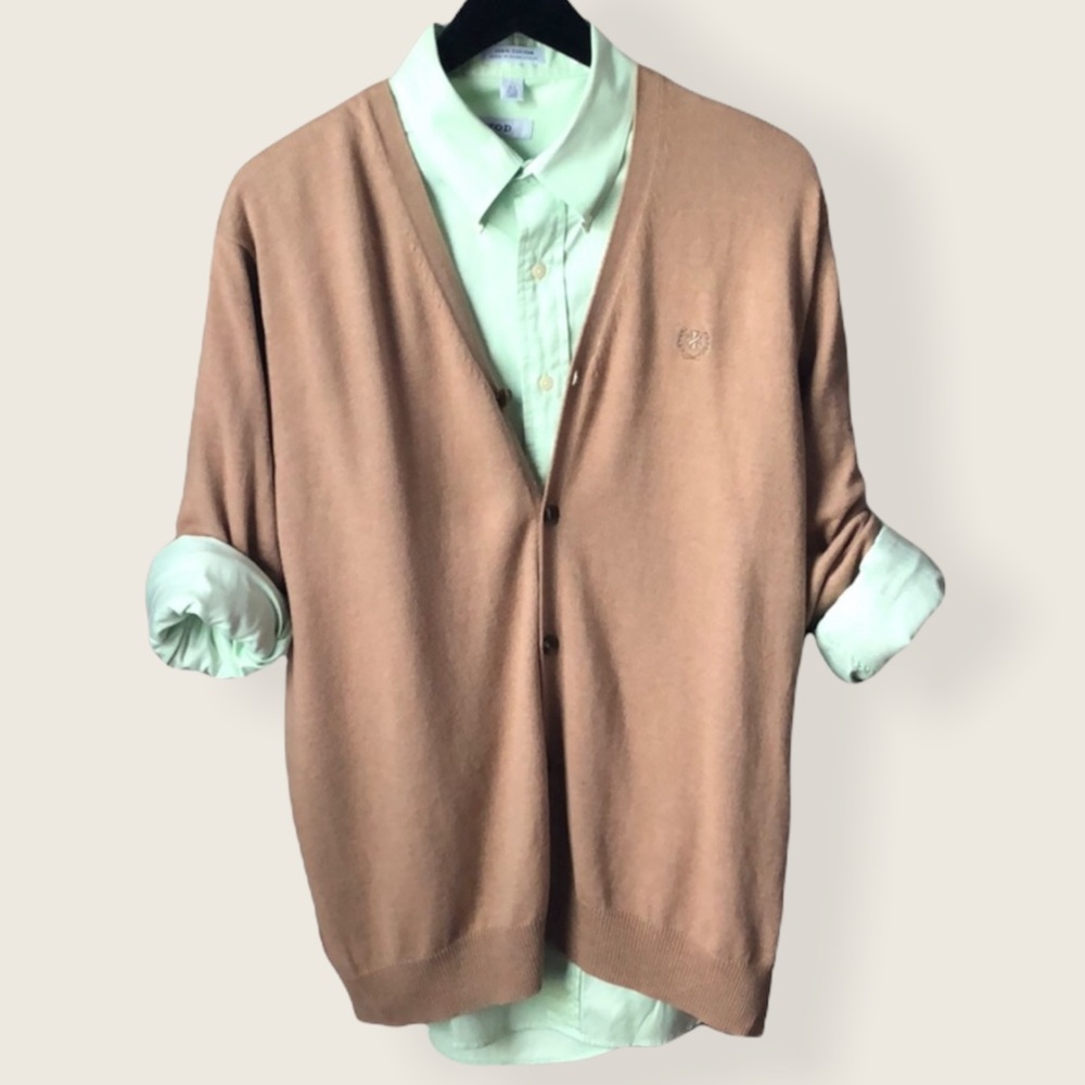 "VINTAGE" Tan IZOD Button Down Grandpa "OLD SCHOOL" V-Neck Preppy Cardigan